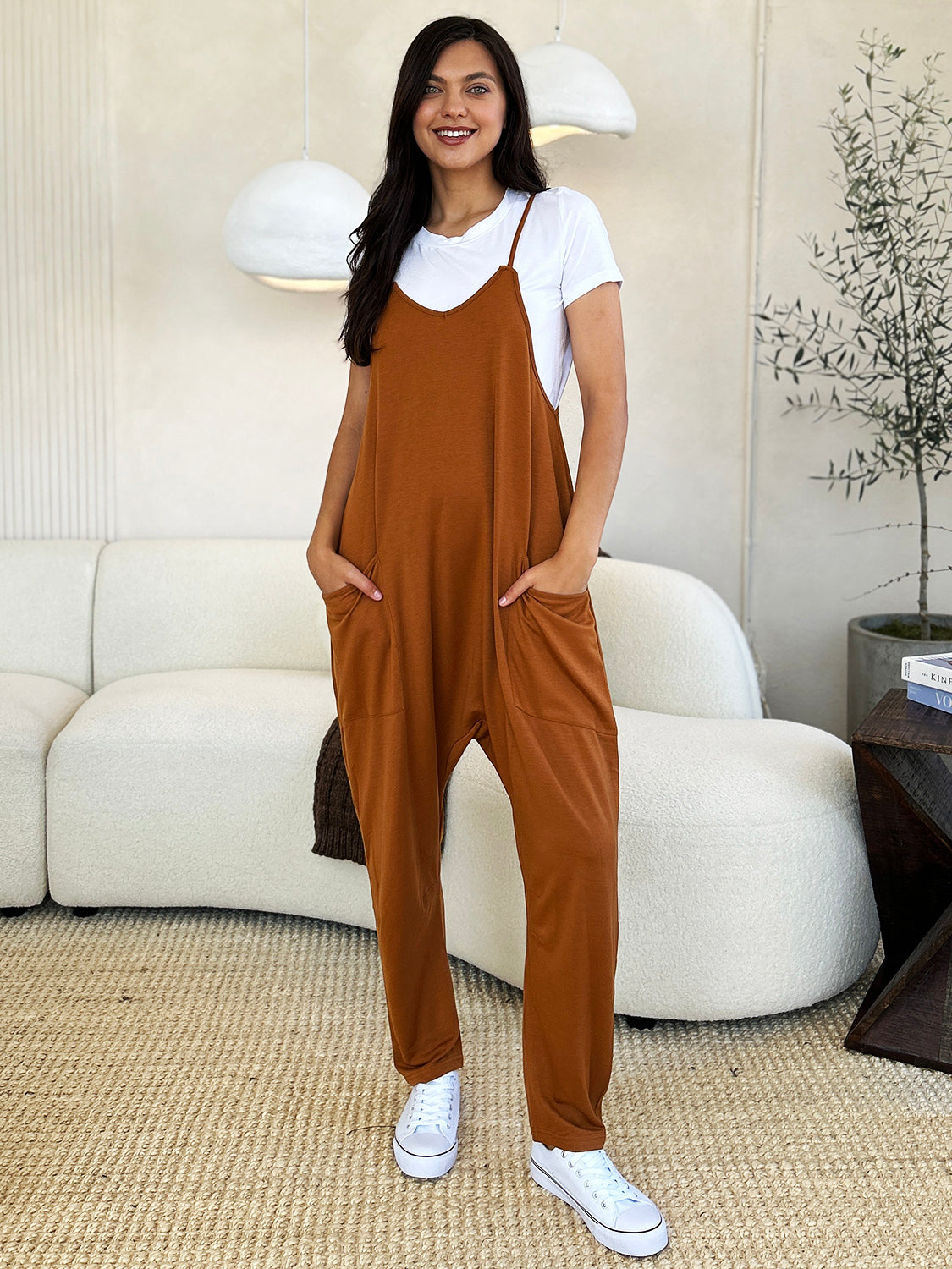 Sleeveless V-Neck Pocketed Jumpsuit