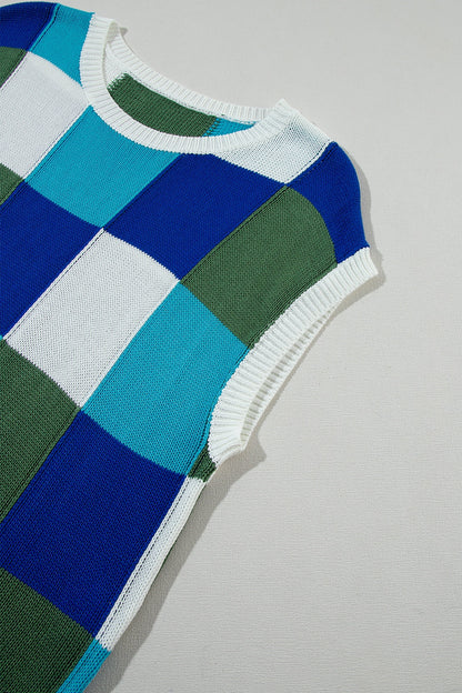 Color Block Cap Sleeve Knit Top