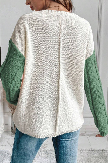 Pocketed Color Block Sweater