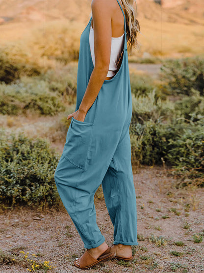 Sleeveless V-Neck Pocketed Jumpsuit