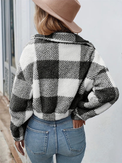 Plaid Zip Up Sherpa Jacket