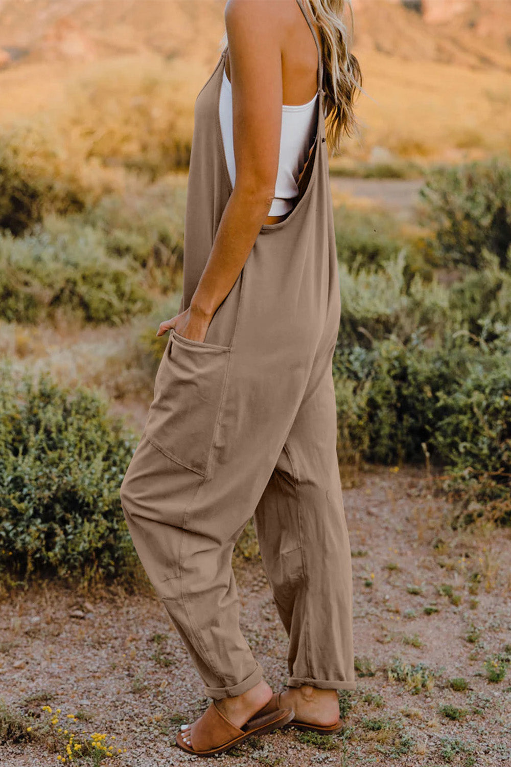 Sleeveless V-Neck Pocketed Jumpsuit