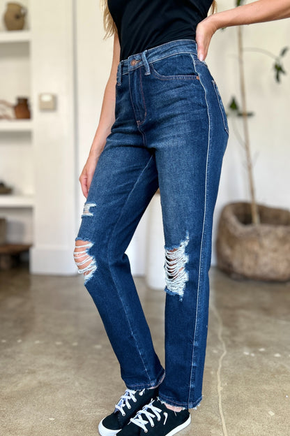 Judy Blue Rigid Magic Heavy Destroy Straight Jeans
