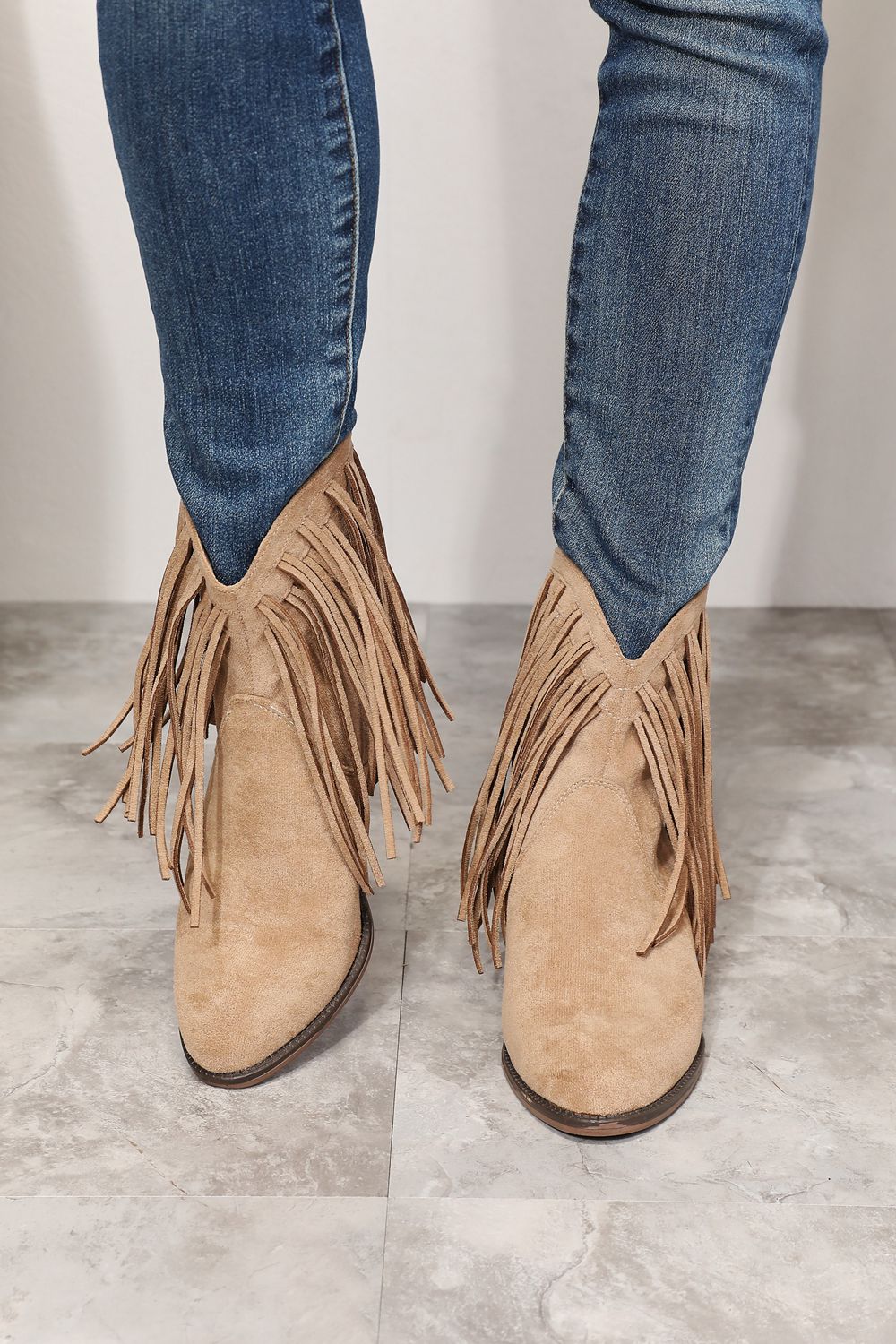 Khaki Fringe Cowboy Western Ankle Boots