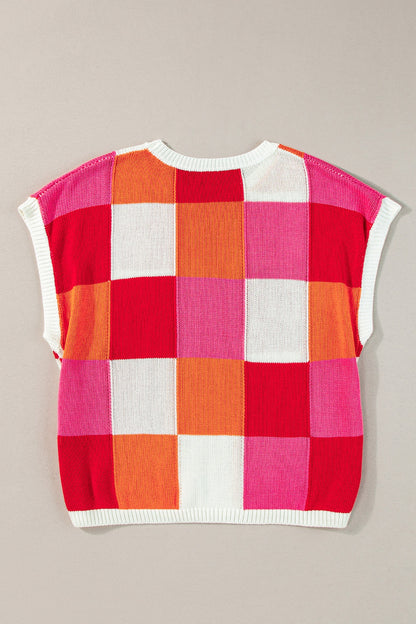 Color Block Cap Sleeve Knit Top