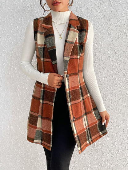 Honey Plaid Long Vest