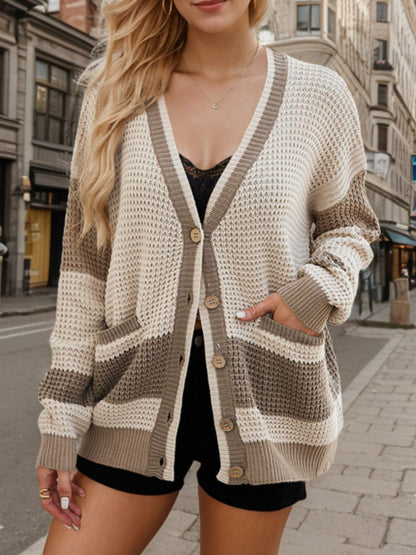 Contrast Button Up Cardigan