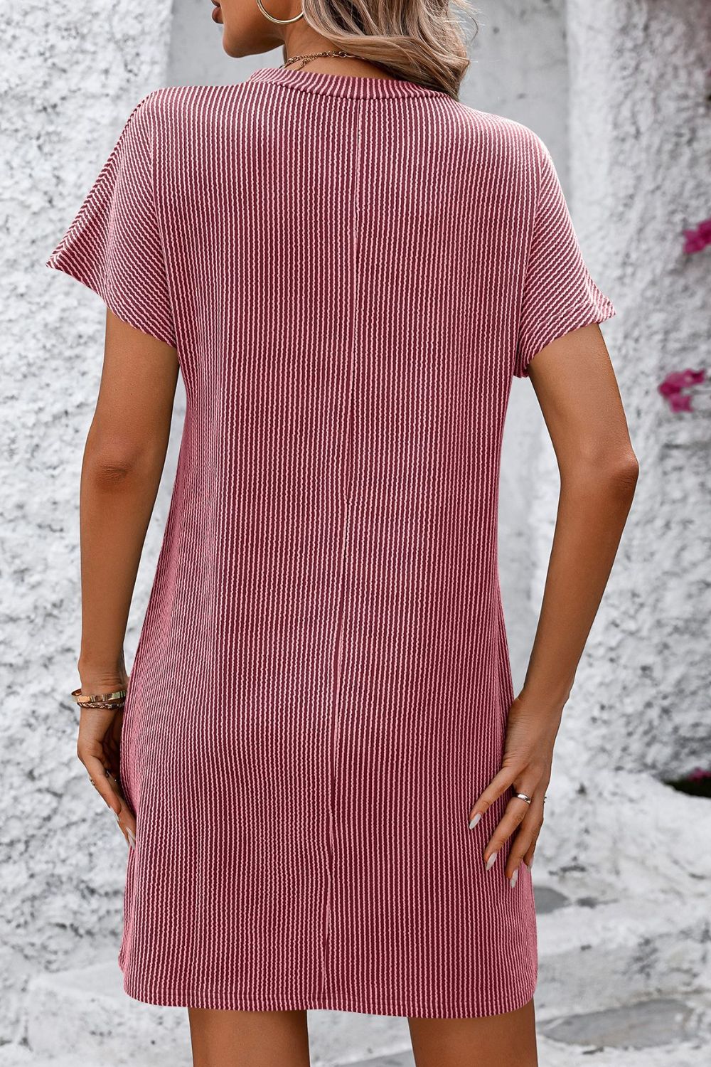 Ribbed Striped Mini Tee Dress