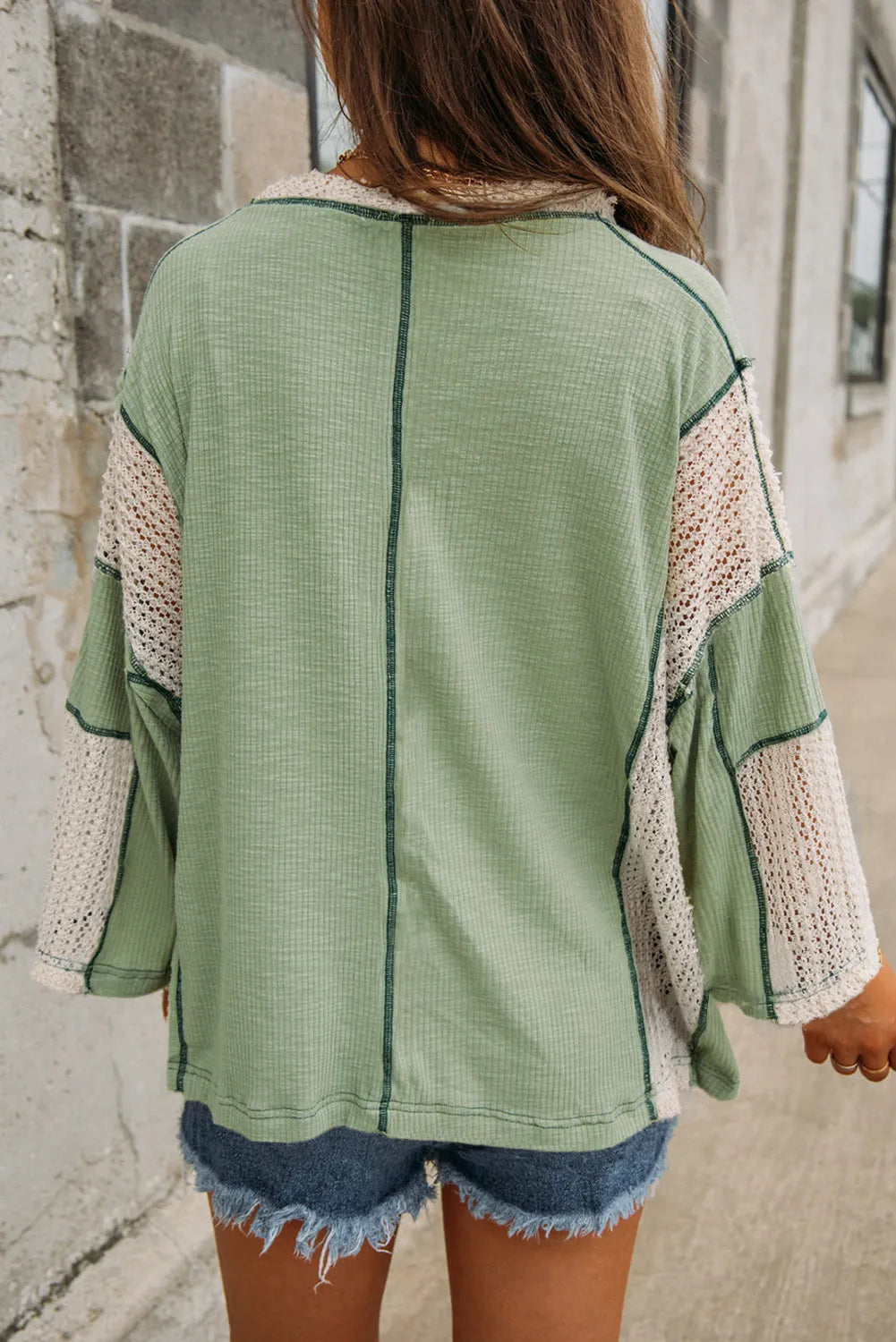 Lace Detail Contrast Long Sleeve Blouse