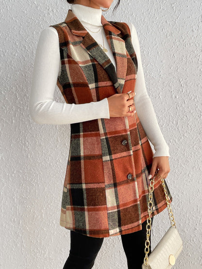 Honey Plaid Long Vest