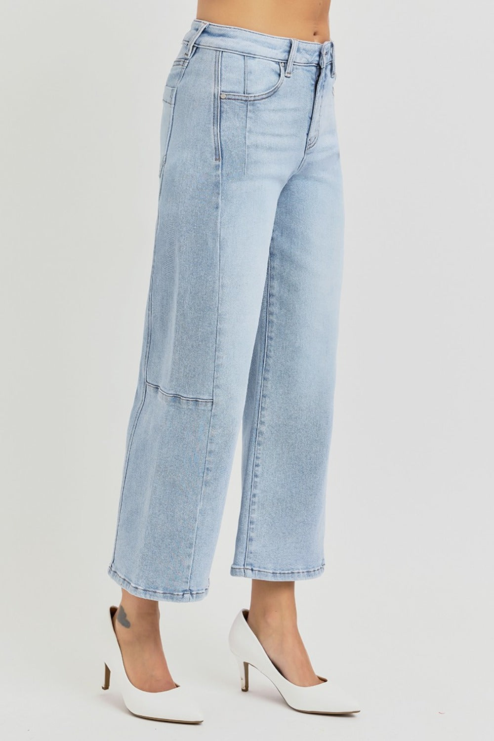 Risen Seamed Detail Wide Leg Crop Jeans