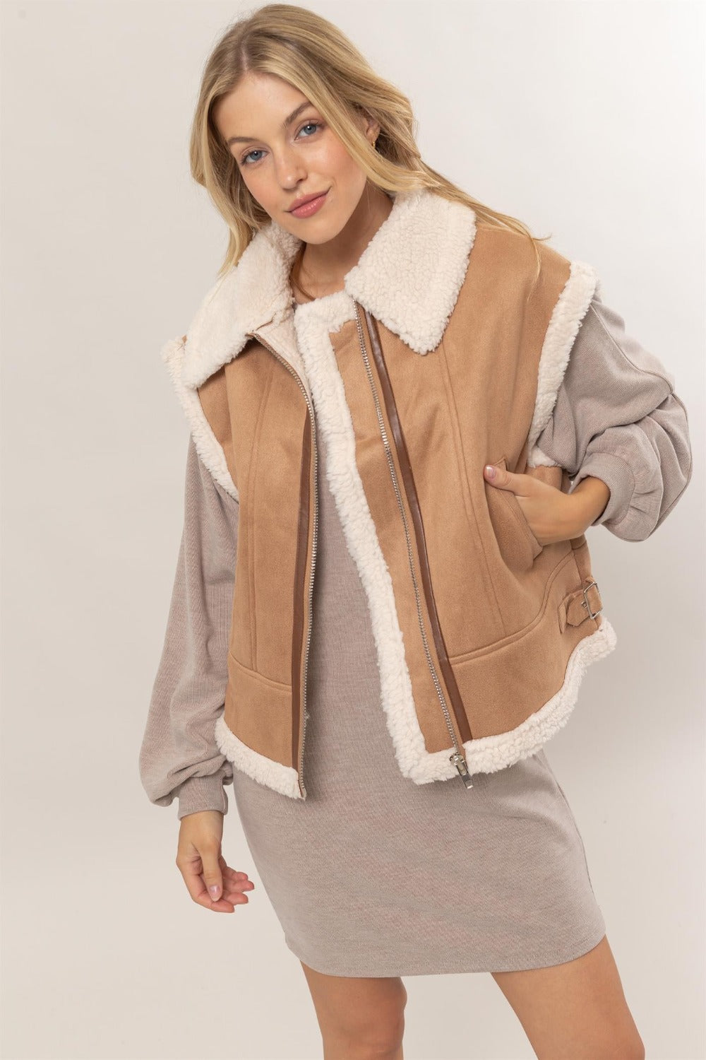 Fur-Contrast Suede Vest