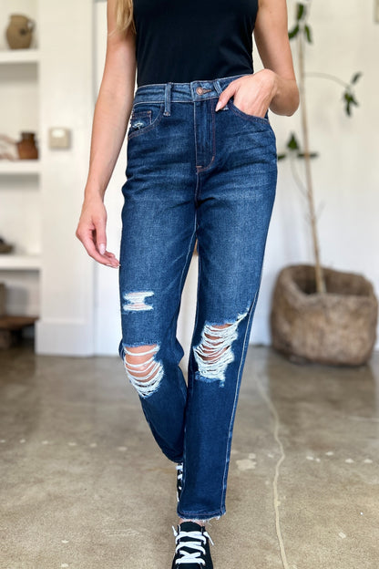 Judy Blue Rigid Magic Heavy Destroy Straight Jeans