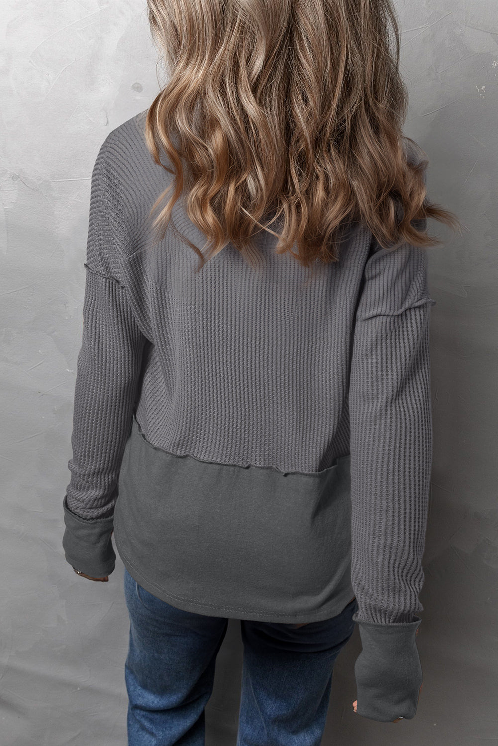 Waffle-Knit Long Sleeve Top