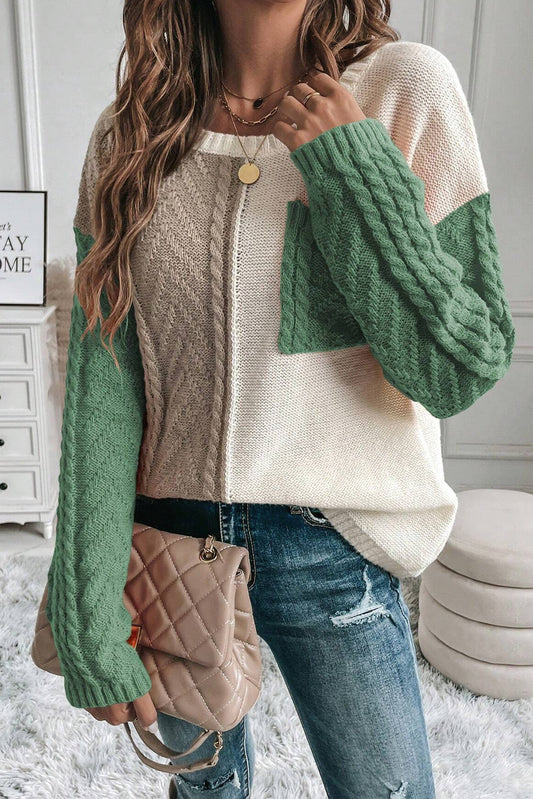 Pocketed Color Block Sweater