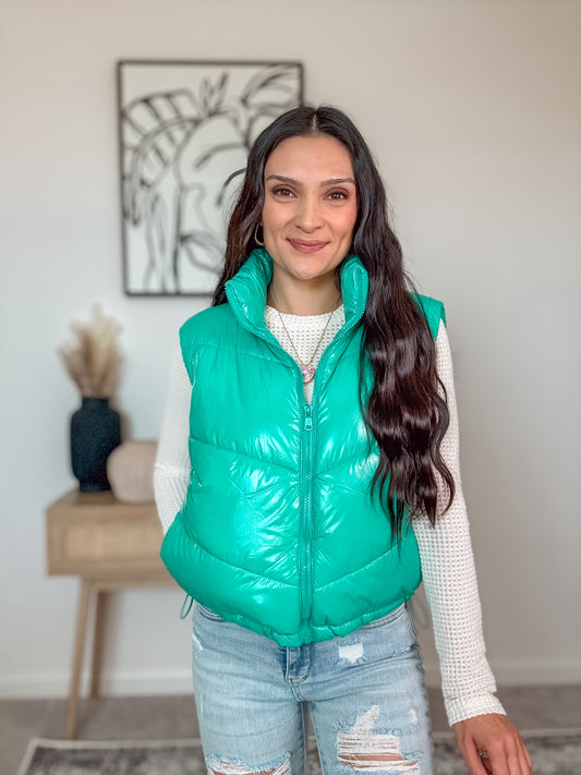 Teal Shiny Quilted Vest