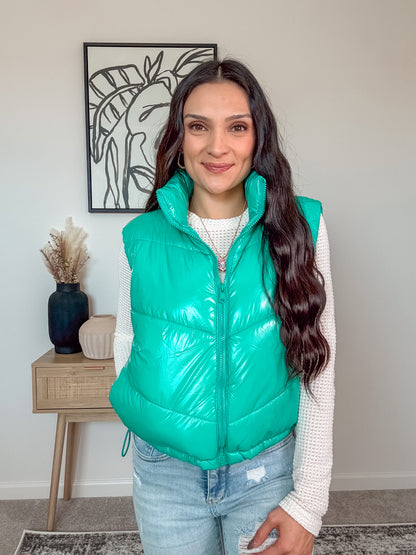 Teal Shiny Quilted Vest