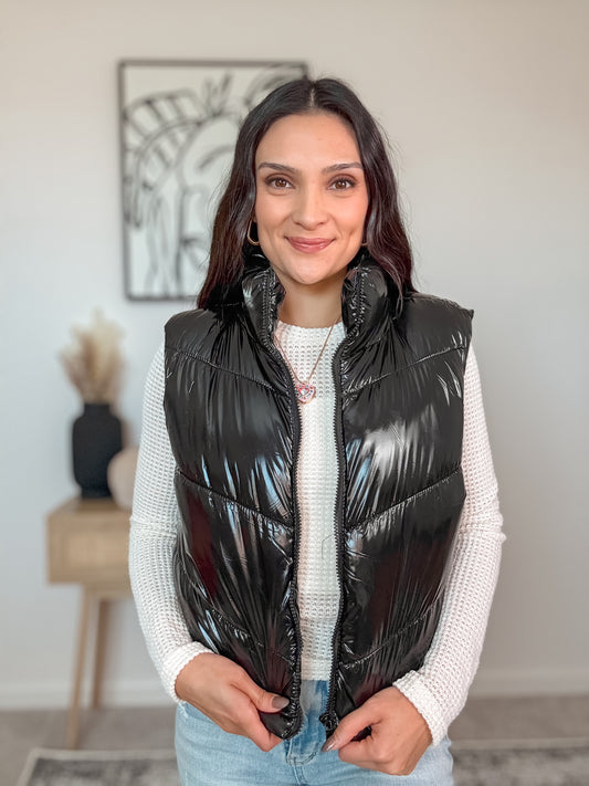 Black Shiny Quilted Vest