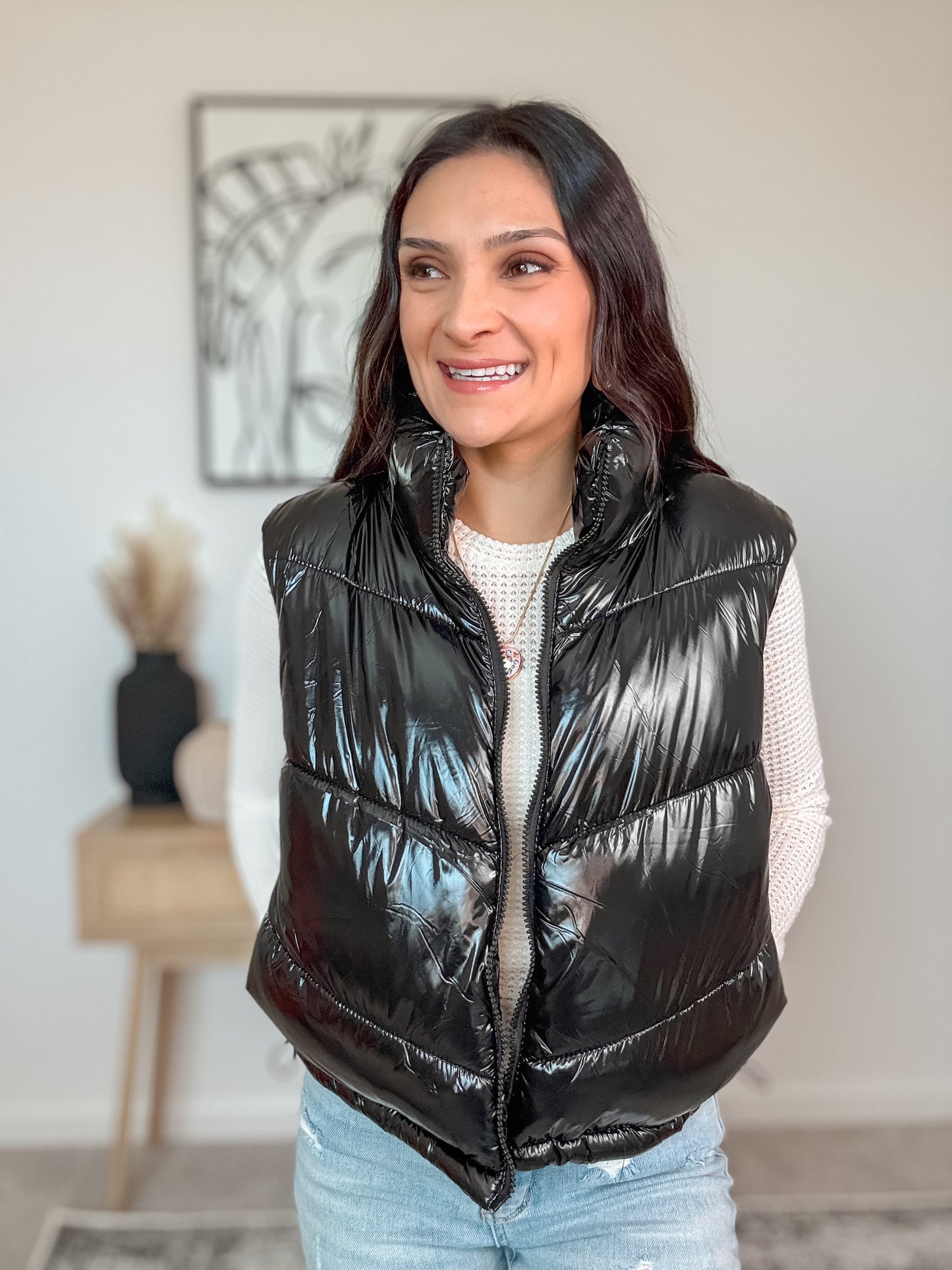 Black Shiny Quilted Vest