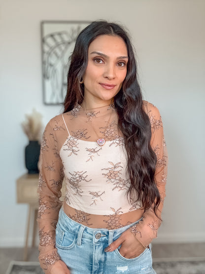 Floral Embroidery Mesh Top