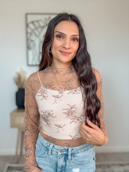 Floral Embroidery Mesh Top