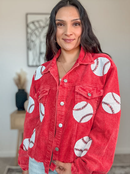 Baseball Sequin Corduroy Jacket