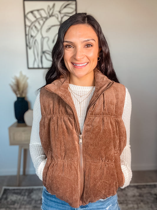 Cocoa Corduroy Puffer Vest