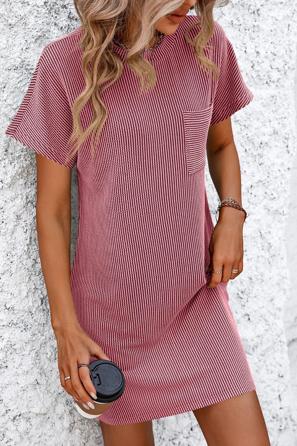 Ribbed Striped Mini Tee Dress