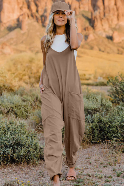 Sleeveless V-Neck Pocketed Jumpsuit