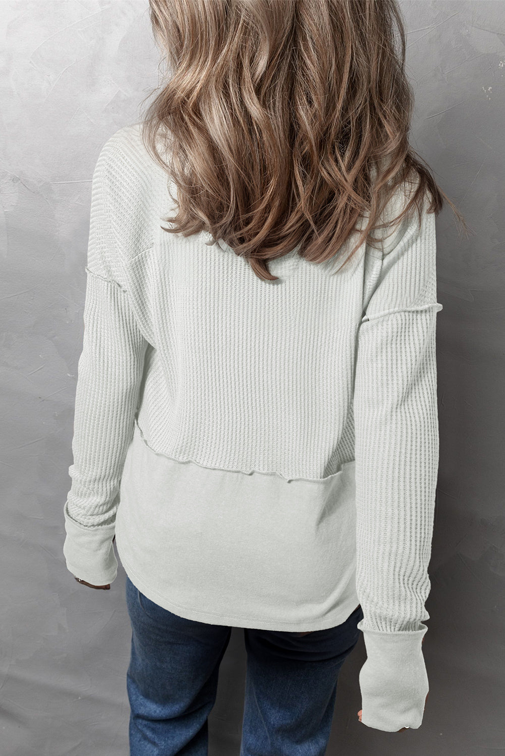 Waffle-Knit Long Sleeve Top