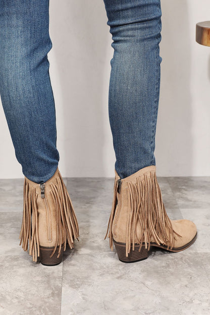 Khaki Fringe Cowboy Western Ankle Boots