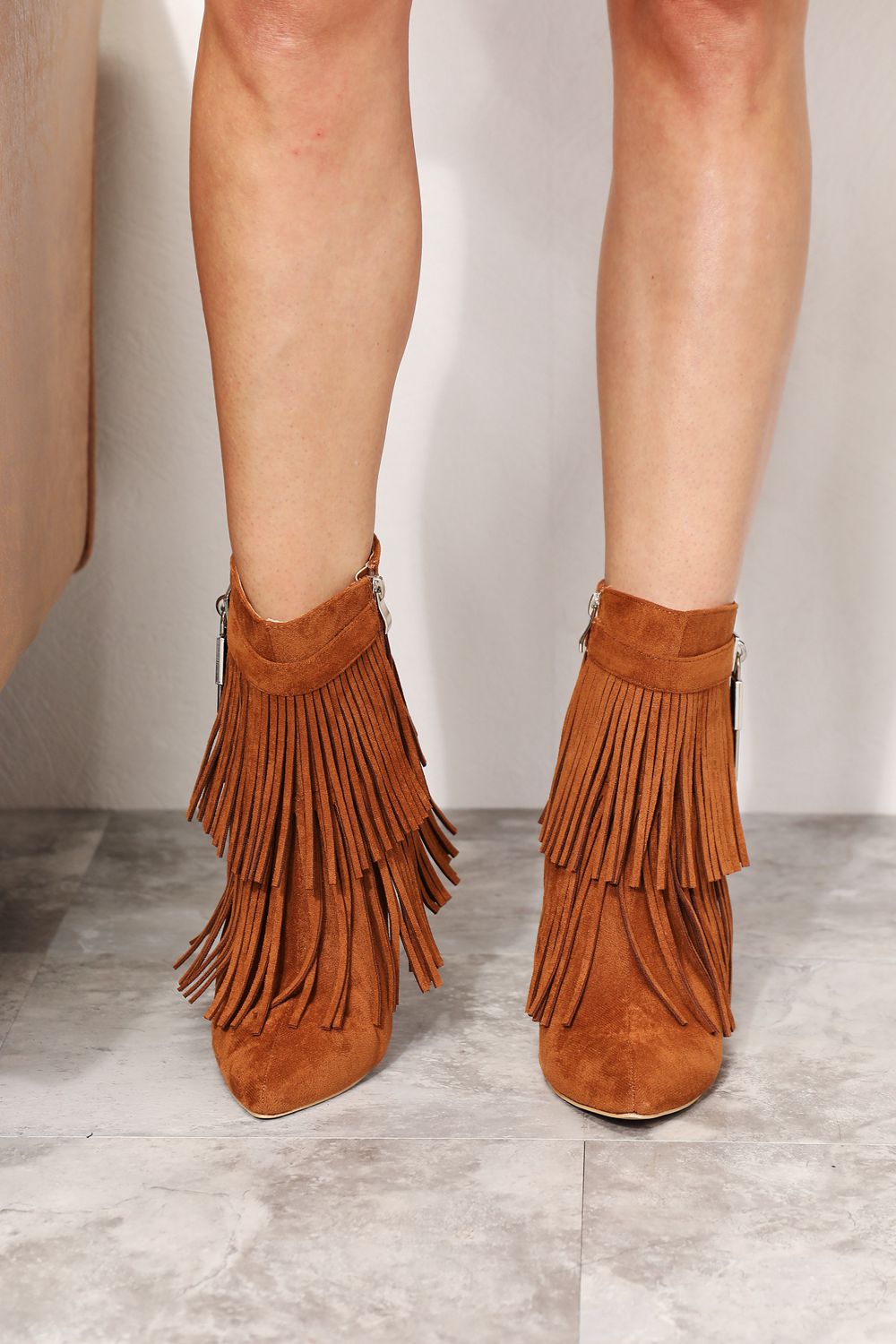 Caramel Tassel Wedge Ankle Booties