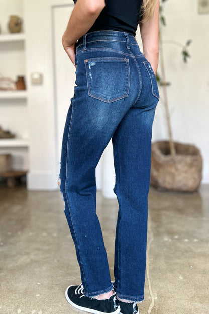 Judy Blue Rigid Magic Heavy Destroy Straight Jeans