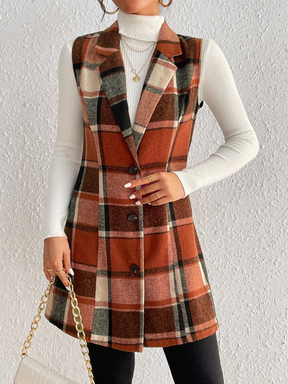 Honey Plaid Long Vest