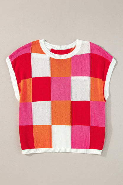 Color Block Cap Sleeve Knit Top