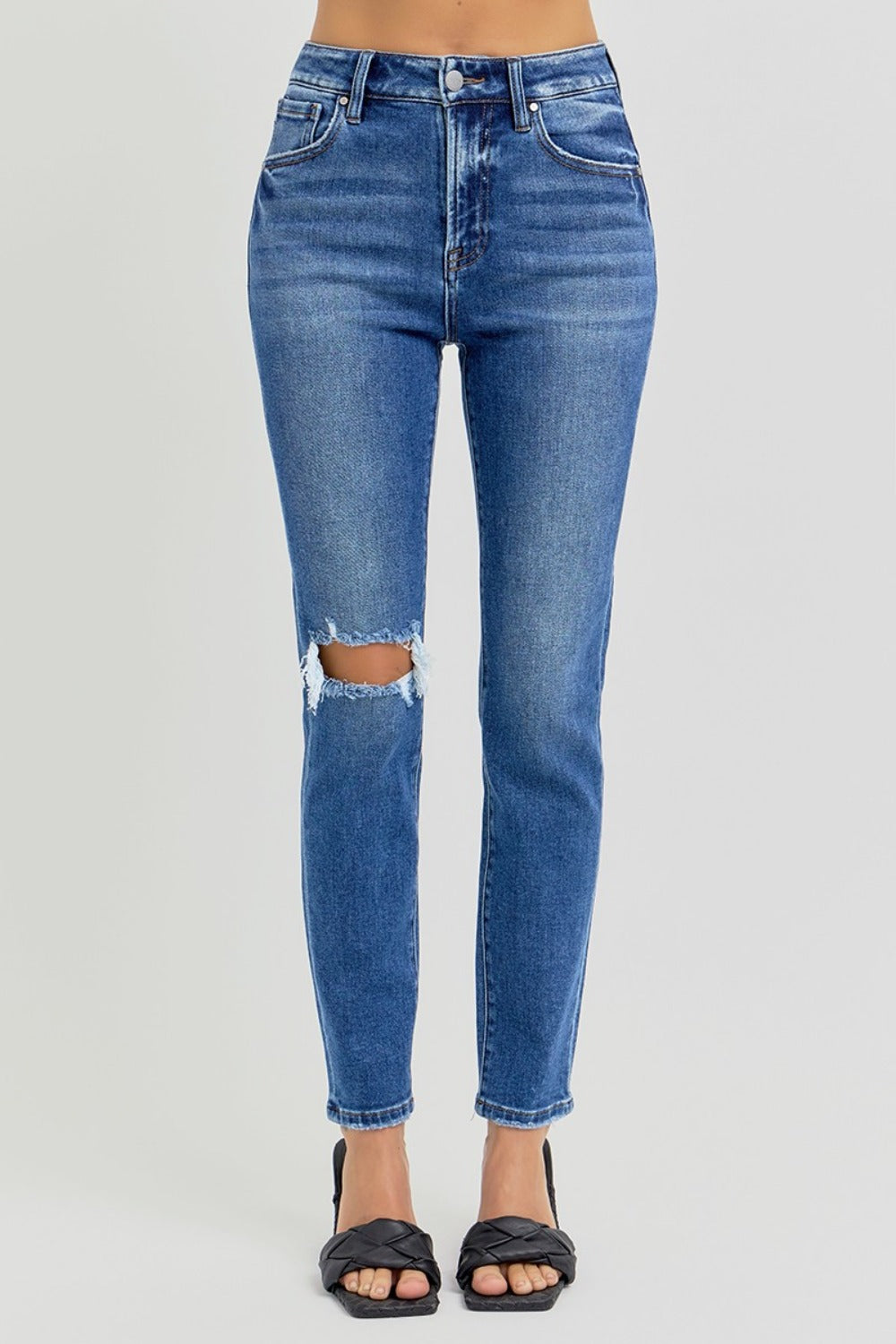 Risen Ankle Skinny Knee Distressed Jeans