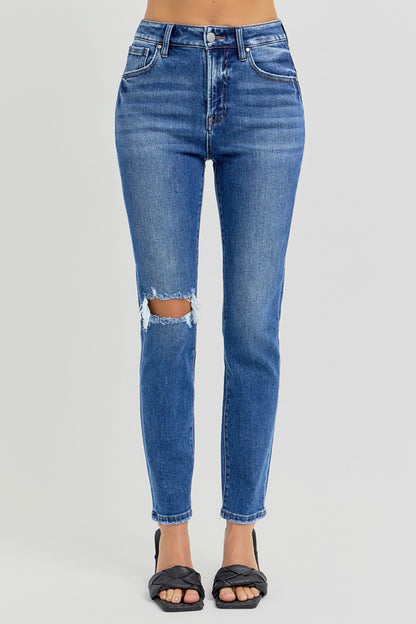Risen Ankle Skinny Knee Distressed Jeans