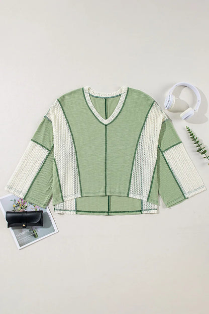 Lace Detail Contrast Long Sleeve Blouse