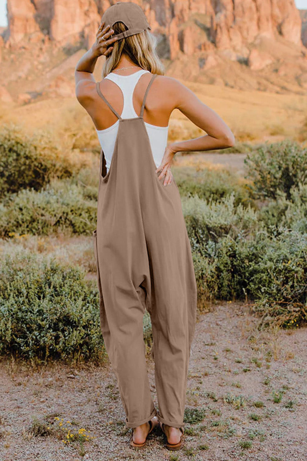 Sleeveless V-Neck Pocketed Jumpsuit