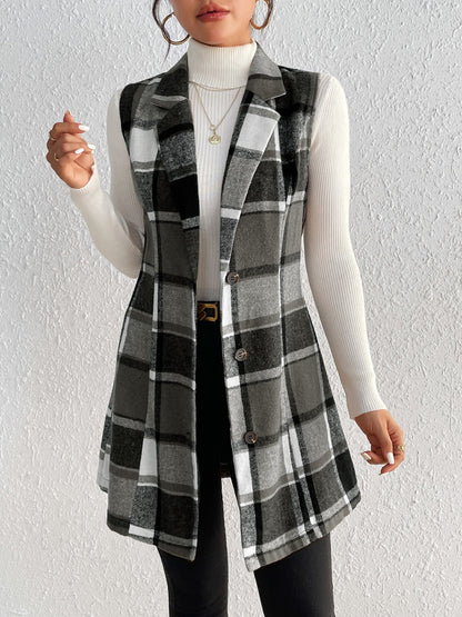 Honey Plaid Long Vest