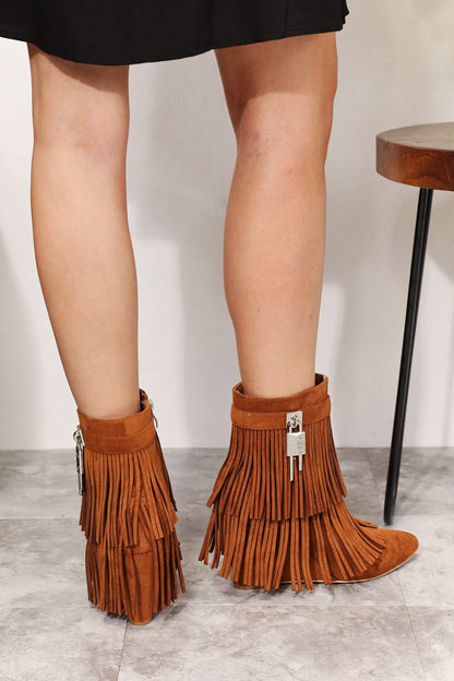 Caramel Tassel Wedge Ankle Booties