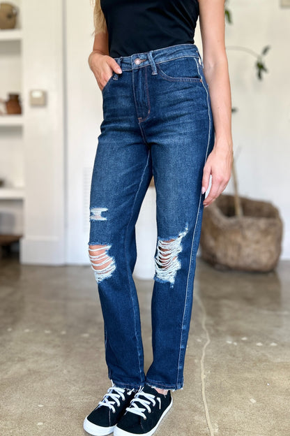 Judy Blue Rigid Magic Heavy Destroy Straight Jeans
