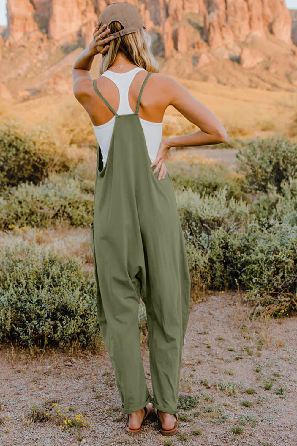 Sleeveless V-Neck Pocketed Jumpsuit