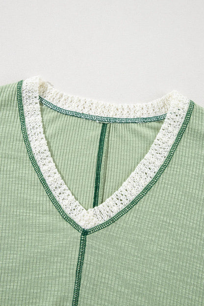 Lace Detail Contrast Long Sleeve Blouse