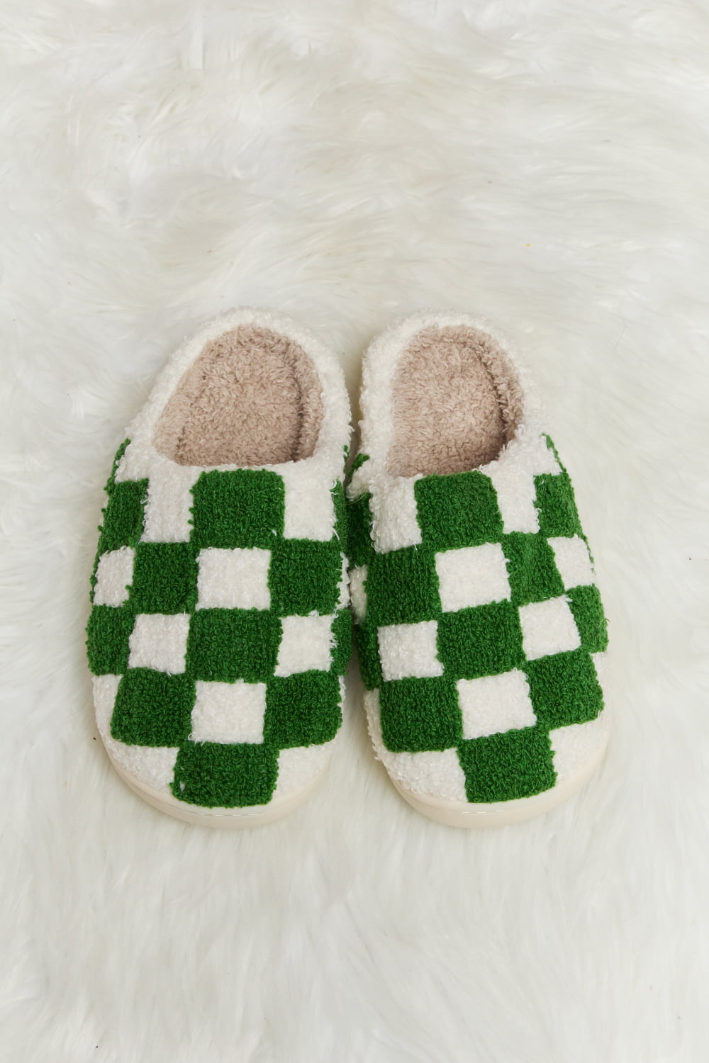 Checkered Print Plush Slippers