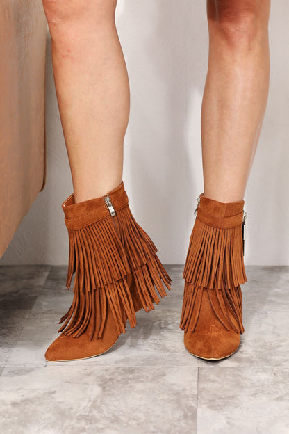 Caramel Tassel Wedge Ankle Booties