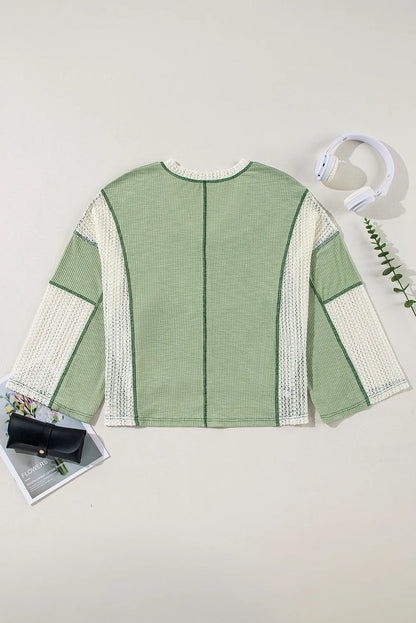 Lace Detail Contrast Long Sleeve Blouse